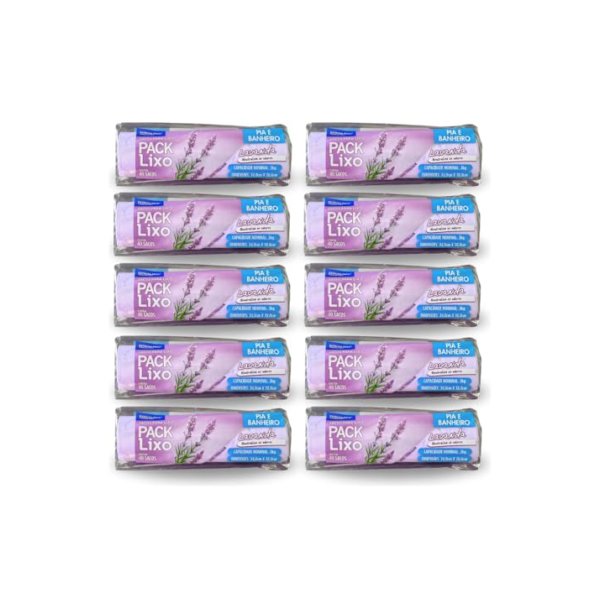 400 unidades Sacos de Lixo Perfumados, Lavanda, 10 pacotes, 40 Unidades por Pacote, para Pia e Banheiro