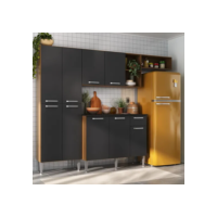Armário de cozinha Compacta Completa Modulada Pequim Premium Multimóveis MP2933 com armário e balcão incluso cor Carvalho com Preto