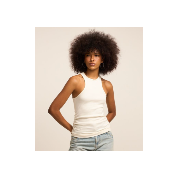 Blusa Regata em Ribana com Drapeado Lateral Branco