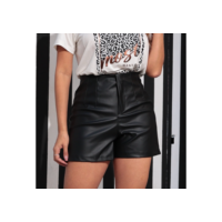 Short Feminino de Couro Fake Cintura Alta