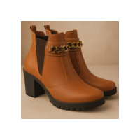 Bota Feminina Coturno Cano Curto Salto Médio Grosso Moda Confortável Promoção Original Olzzy