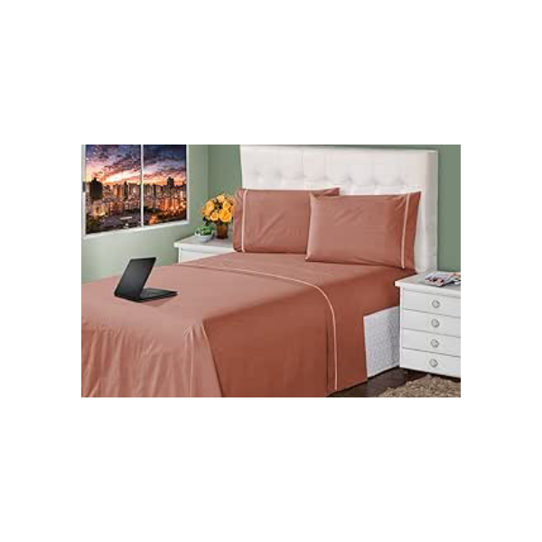 Jogo de Cama Casal Queen King Lençol Fronhas 400 Fios 4 Peças Ponto Palito Casa Dona (Casal, Salmão)