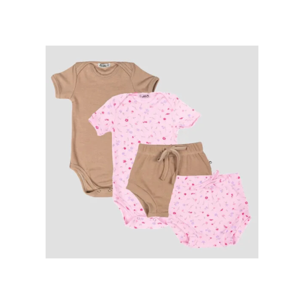 Kit Bebê 2 Conjuntos De Verão Body E Short Canelado 05k2