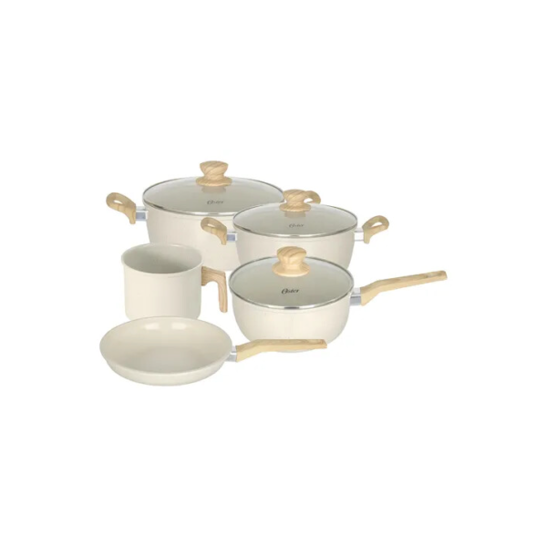 Jogo De Panelas Oster Antiaderente Indução Cerâmica 5 Peças Com leiteira Cor Creme 142486.08
