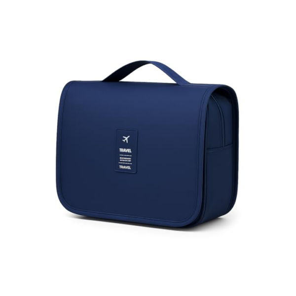 Bolsa Necessaire Maquiagem Cosméticos Feminina Com Divisória e Cabide para Pendurar Organizador de Maquiagem Muito Espaço para Maquiagem Shampoo Perfumes Higiene Pessoal Viagens (Azul Marinho)