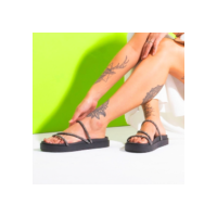 Papete Feminina Strass Brilho Sandália Tiras Flat Conforto