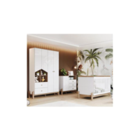 Quarto de Bebê Completo com Berço Cômoda e Guarda-roupa Henn Ternura Branco e Jequitibá