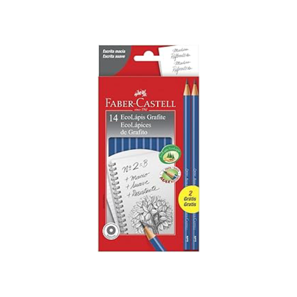 Lápis Preto Redondo Nº2HB, Faber-Castell, EcoLápis, PM/1210AZ12+2, 14 Unidades