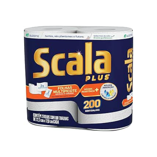 Scala Plus Papel Toalha Multipicote, 200 Toalhas (2 Rolos de 100 Toalhas Cada)