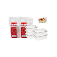 Kit Com 2 Potes Descartáveis, Prafesta 500 ml Retangular Com Tampa, Pacote 48 Unidades