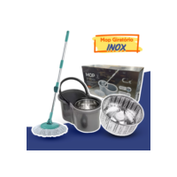 Mop Com Centrifuga Inox e Cabo em Inox Com Refil de Microfibra 9 Litros Mopi