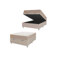 Cama Box Baú Casal Colchão Molas Qatar 138x188x63cm Bege/Branco Inducol - Suporta Até 200 Kg Por Pessoa