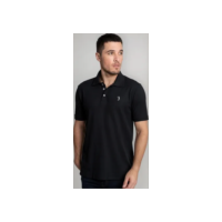 Polo Aleatory Masculina Piquet Melange Inner Contrast Preta
