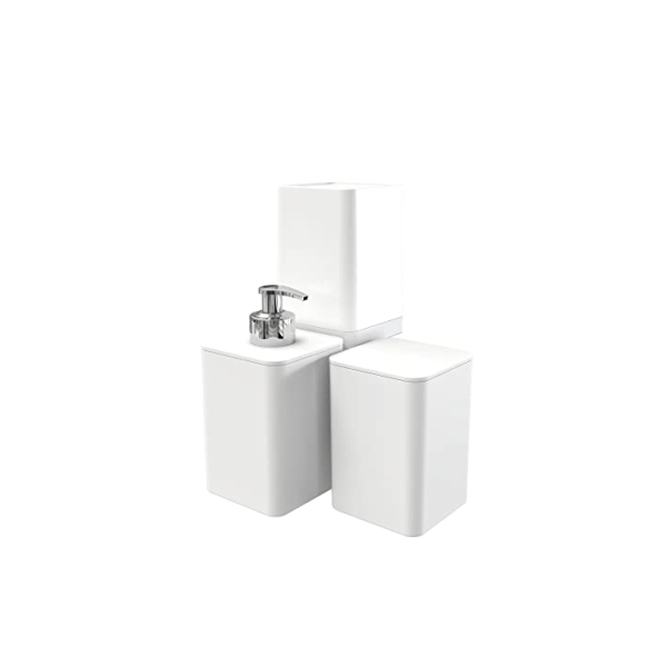 Kit Banheiro, Dispenser, Porta Escova de Dentes e Porta Algodão, Smile, Stolf Branco