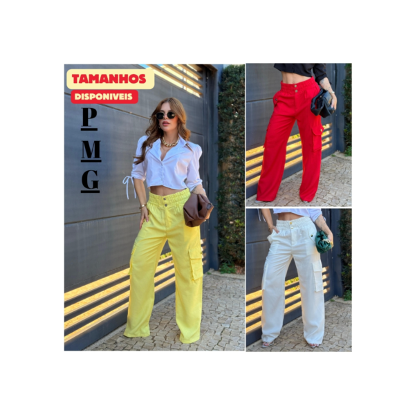 Calça Cargo Feminina Amarela – Alfaiataria Marrant Premium com Elástico e Botões
