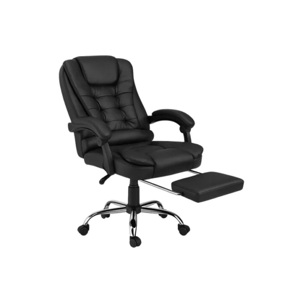 Cadeira De Escritório Itália Presidente Ergonômica Couro Sintético Encosto Ajustável Com Trava E Apoio Para Pés Cor Preta Luvinco