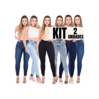 Kit 2 Calças Feminina Cintura Alta Jeans Com Lycra Levanta Bumbum