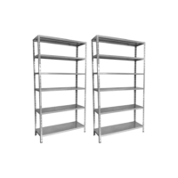 2 Prateleiras Estante Aço 6 Bandejas 40x92x198cm  Cinza