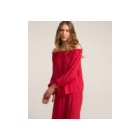 Blusa Ombro a Ombro em Viscose com Amarração no Punho Vermelho Rosado