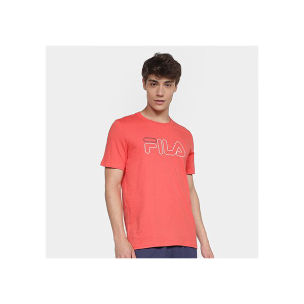 Camiseta Fila Letter Outline Masculina - Vermelho+Branco
