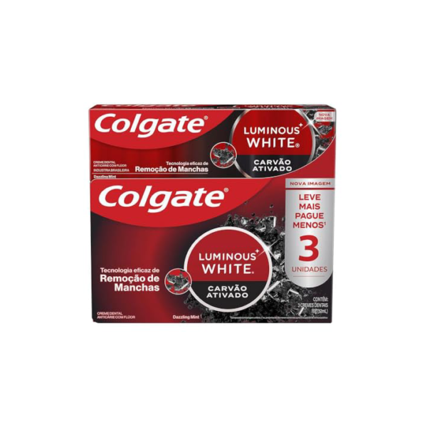 Colgate Luminous White Creme Dental Clareador Carvão Ativado 70g 3 unidades