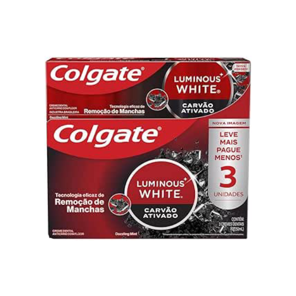 Colgate Luminous White Creme Dental Clareador Carvão Ativado 70g 3 unidades