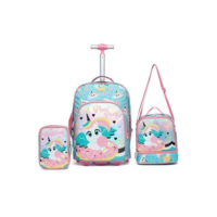 Kit Mochila De Rodinhas Spector + Lancheira Térmica + Estojo Infantil Reforçada - Azul Piscina+Rosa