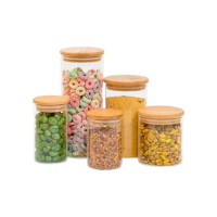 Kit 5 potes de vidro com tampa de bambu herméticos redondos - Tüd