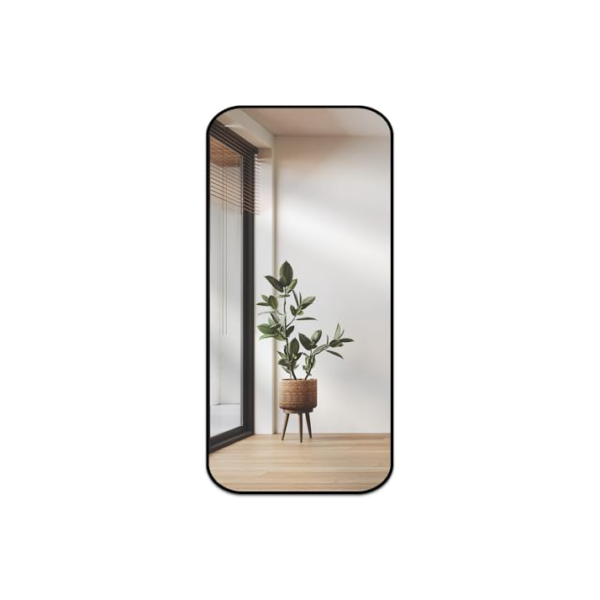 Espelho de Corpo Inteiro Retangular Cantos Arredondado 110x53 – Elegância e Amplitude para Seu Ambiente (Preto)