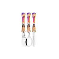 SIMONAGGIO Jogo de Talheres Infantil Disney Kids Princesas - Kit de Talheres de Aço Inox Com Cabo Plástico - Multicor - 3 Peças