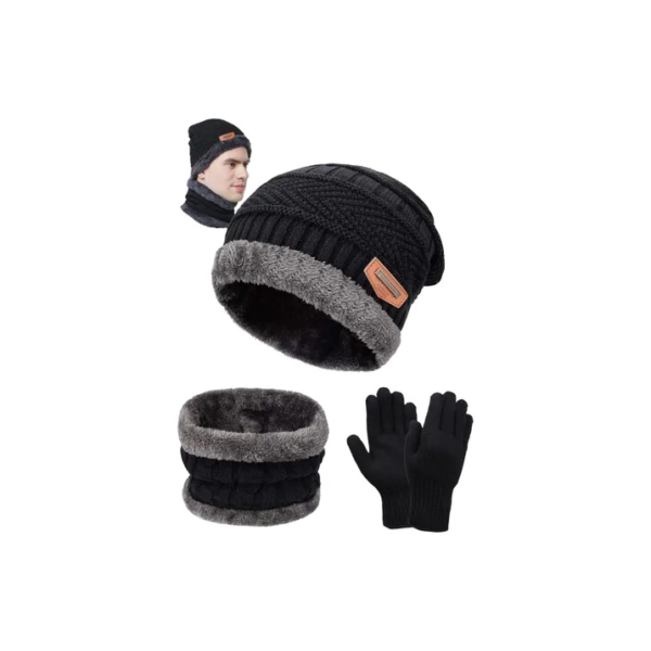 Kit Touca Gorro + Cachecol Echarpe Lã + Luva Touch Celular