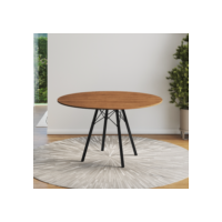 Mesa de Jantar London Base de Ferro Modelo Tubular 4 Pés Tampo de Madeira 90cm Redondo