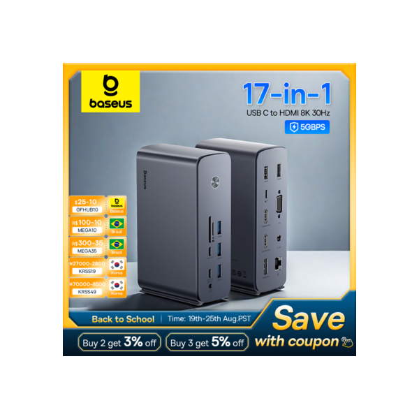 Baseus-Docking Station para Macbook Pro Laptop, USB-C Hub para HDMI, 8K @ 30Hz, DP, Quatro Ecrãs, MST Display, USB A, RJ45, VGA, SD, TF Port