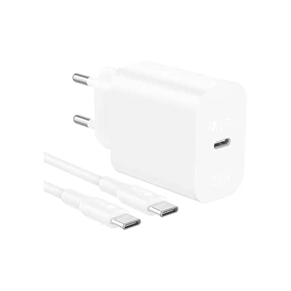 Fonte de Alimentação Usb C 20W, 1Hora + Cabo 1 Metro Branco