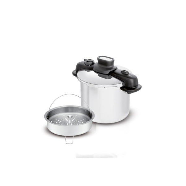 Panela de Pressão 7L Tefal OptiSpace em Inox com Fundo Triplo e Cesto de Vapor