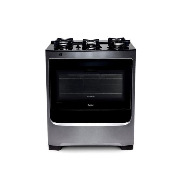 Fogão Consul 5 bocas cor Inox com mesa de vidro e grade de ferro fundido - CFS5VAR BIVOLT
