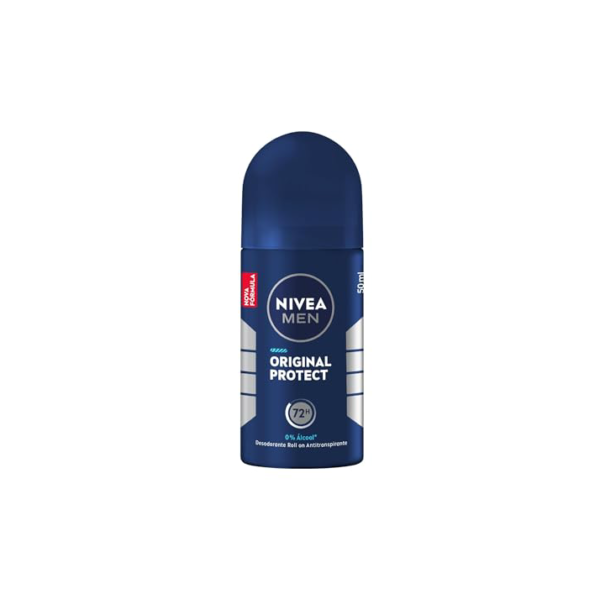 NIVEA MEN Desodorante Antitranspirante Roll On Masculino Original Protect - Proteção prolongada de 48h, tecnologia hidratante, ingredientes naturais, não causa irritações, fragrância duradoura - 50ml