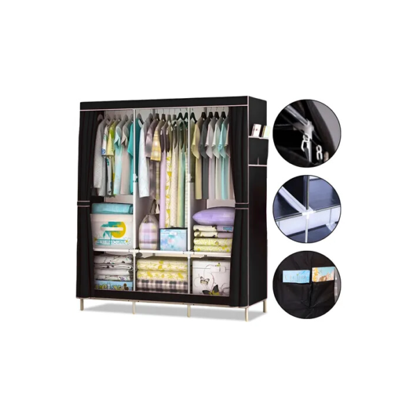 Guarda Roupa Dobrável Organizador Portátil Armário Grande Kontuz Cor Preto