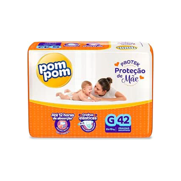 Fralda Pom Pom Protek Proteção de Mãe Mega G 42 Unidades