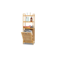 Cesto Bambu de Lavanderia Inclinável com Prateleiras de Armazenamento 3 Camadas, Cesta de Roupas Removível, Armário, Banheiro, Quarto, Natural, Heimon