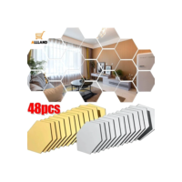 12/24/48 PCS Adesivo Hexágono Acrílico Espelho De Parede-Ouro Prata Decalques Para Casa De Banho De Bricolage