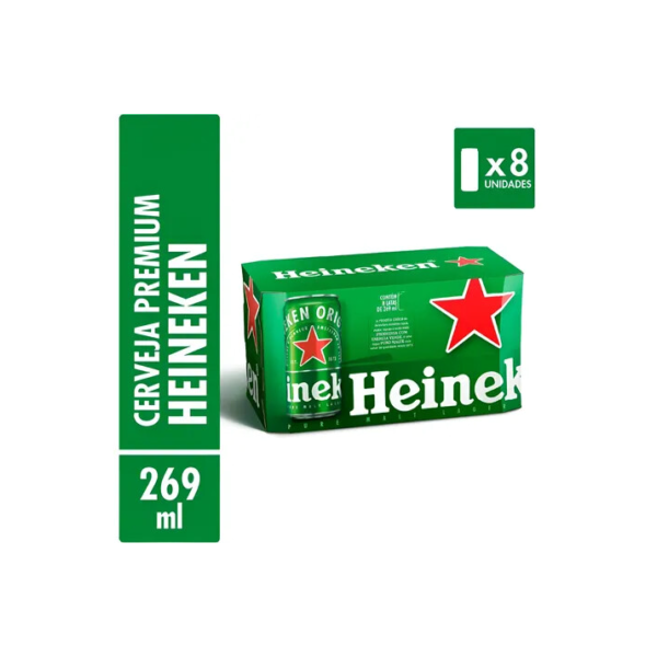 Cerveja Puro Malte Lager Premium Com 8 Latas 269ml Heineken
