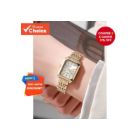 Relógio De Quartzo Feminino Retangular Dourado Elegante-Pulseira De Aço Com Mostrador Quadrado , Presente De Aniversário