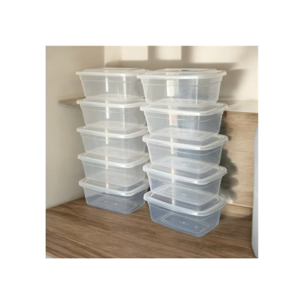 Kit 10 Potes Plásticos  1 Litro Com Tampa Transparente Marmita Organizador De Alimentos