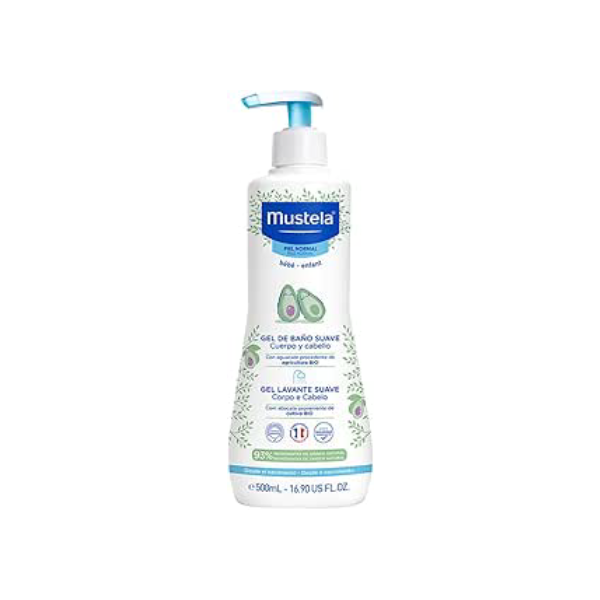 Mustela Gel Lavante Suave 500ml - Sabonete Líquido Corpo e Cabelo Infantil - 93% de Ingredientes de Origem Natural - Seguro Desde o Nascimento