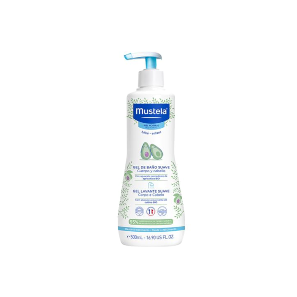 Mustela Gel Lavante Suave 500ml - Sabonete Líquido Corpo e Cabelo Infantil - 93% de Ingredientes de Origem Natural - Seguro Desde o Nascimento