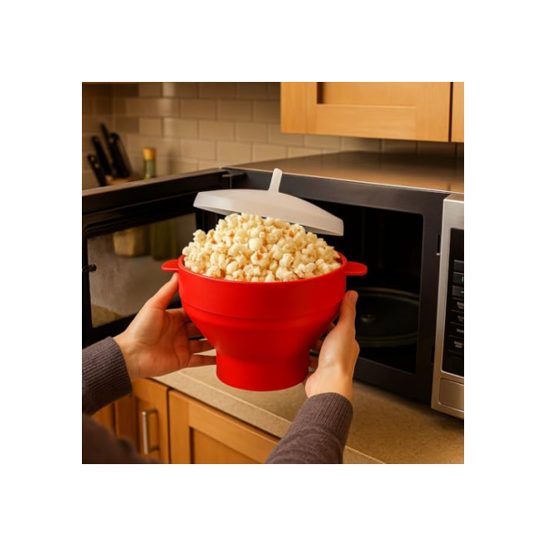 Pipoqueira de Silicone para Microondas Pipoca Dobrável Sem Óleo Com Tampa BPA Free Lavável Balde Antiaderente - AM IMPORT