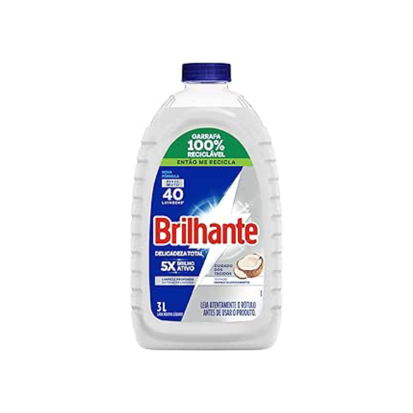 Brilhante Delicadeza Total Lava-Roupas Líquido Roupas Brancas E Coloridas Com Óleo De Coco Natural Galão 3L