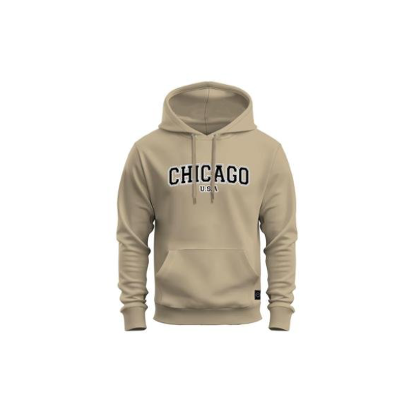 Moletom Estampado Premium Canguru Flanelado Com Capuz Chicago USA - Bege