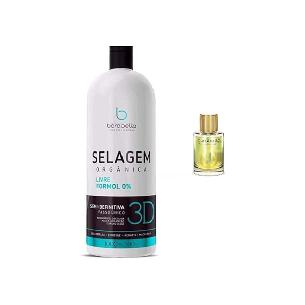Selagem Silk 3D Semi Definitiva Orgânica Sem Formol 1000 ml + Oleo de Argan e Macadamia 7ml, tb, Borabella